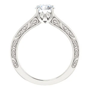 Cubic Zirconia Engagement Ring- The Salome (Customizable Round Cut Solitaire featuring Band Filigree) - Image 3