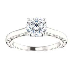 Cubic Zirconia Engagement Ring- The Salome (Customizable Round Cut Solitaire featuring Band Filigree) - Image 4