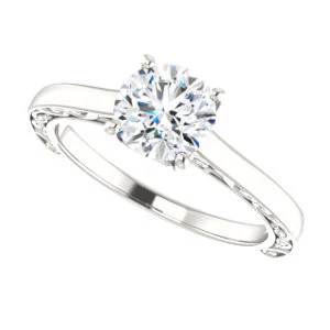 Cubic Zirconia Engagement Ring- The Salome (Customizable Round Cut Solitaire featuring Band Filigree) - Image 6
