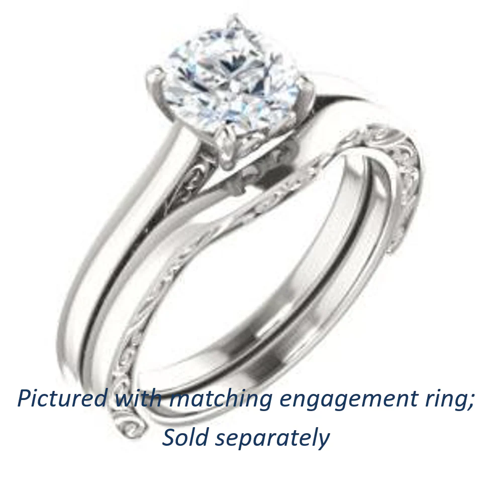 Cubic Zirconia Engagement Ring- The Salome (Customizable Round Cut Solitaire featuring Band Filigree) - Image 7