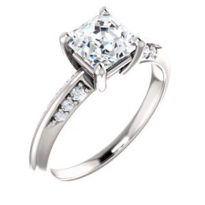 Cubic Zirconia Engagement Ring- The Savannah (Customizable Asscher Cut Artisan Design with Knife-Edged, Inset-Accent 3-sided Band) - Image 2