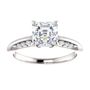 Cubic Zirconia Engagement Ring- The Savannah (Customizable Asscher Cut Artisan Design with Knife-Edged, Inset-Accent 3-sided Band) - Image 4