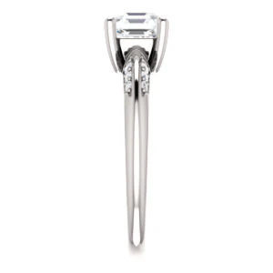 Cubic Zirconia Engagement Ring- The Savannah (Customizable Asscher Cut Artisan Design with Knife-Edged, Inset-Accent 3-sided Band) - Image 5
