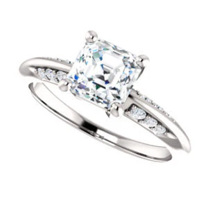 Cubic Zirconia Engagement Ring- The Savannah (Customizable Asscher Cut Artisan Design with Knife-Edged, Inset-Accent 3-sided Band) - Image 6