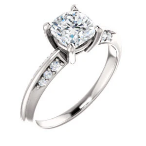 Cubic Zirconia Engagement Ring- The Savannah (Customizable Cushion Cut Artisan Design with Knife-Edged, Inset-Accent 3-sided Band) - Image 2