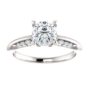 Cubic Zirconia Engagement Ring- The Savannah (Customizable Cushion Cut Artisan Design with Knife-Edged, Inset-Accent 3-sided Band) - Image 4