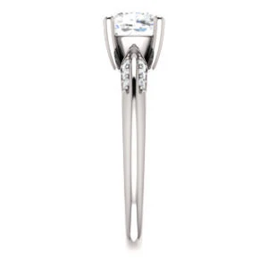 Cubic Zirconia Engagement Ring- The Savannah (Customizable Cushion Cut Artisan Design with Knife-Edged, Inset-Accent 3-sided Band) - Image 5