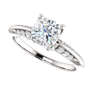 Cubic Zirconia Engagement Ring- The Savannah (Customizable Cushion Cut Artisan Design with Knife-Edged, Inset-Accent 3-sided Band) - Image 6