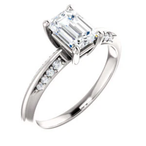 Cubic Zirconia Engagement Ring- The Savannah (Customizable Emerald Cut Artisan Design with Knife-Edged, Inset-Accent 3-sided Band) - Image 2