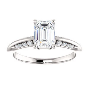 Cubic Zirconia Engagement Ring- The Savannah (Customizable Emerald Cut Artisan Design with Knife-Edged, Inset-Accent 3-sided Band) - Image 4