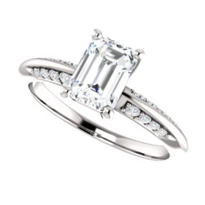 Cubic Zirconia Engagement Ring- The Savannah (Customizable Emerald Cut Artisan Design with Knife-Edged, Inset-Accent 3-sided Band) - Image 6