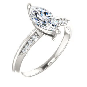 Cubic Zirconia Engagement Ring- The Savannah (Customizable Marquise Cut Artisan Design with Knife-Edged, Inset-Accent 3-sided Band) - Image 2
