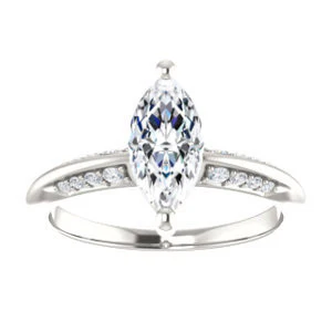 Cubic Zirconia Engagement Ring- The Savannah (Customizable Marquise Cut Artisan Design with Knife-Edged, Inset-Accent 3-sided Band) - Image 4