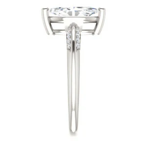 Cubic Zirconia Engagement Ring- The Savannah (Customizable Marquise Cut Artisan Design with Knife-Edged, Inset-Accent 3-sided Band) - Image 5