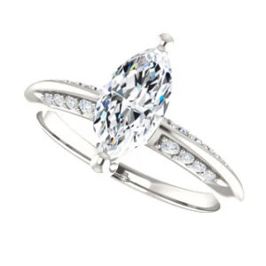 Cubic Zirconia Engagement Ring- The Savannah (Customizable Marquise Cut Artisan Design with Knife-Edged, Inset-Accent 3-sided Band) - Image 6
