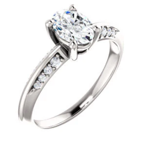 Cubic Zirconia Engagement Ring- The Savannah (Customizable Oval Cut Artisan Design with Knife-Edged, Inset-Accent 3-sided Band) - Image 2