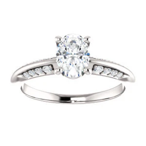 Cubic Zirconia Engagement Ring- The Savannah (Customizable Oval Cut Artisan Design with Knife-Edged, Inset-Accent 3-sided Band) - Image 4