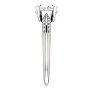 Cubic Zirconia Engagement Ring- The Savannah (Customizable Oval Cut Artisan Design with Knife-Edged, Inset-Accent 3-sided Band) - Image 5