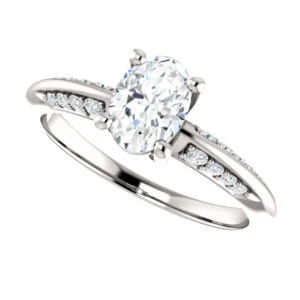 Cubic Zirconia Engagement Ring- The Savannah (Customizable Oval Cut Artisan Design with Knife-Edged, Inset-Accent 3-sided Band) - Image 6