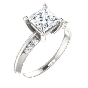 Cubic Zirconia Engagement Ring- The Savannah (Customizable Princess Cut Artisan Design with Knife-Edged, Inset-Accent 3-sided Band) - Image 2