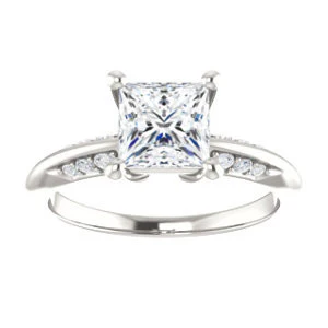 Cubic Zirconia Engagement Ring- The Savannah (Customizable Princess Cut Artisan Design with Knife-Edged, Inset-Accent 3-sided Band) - Image 4