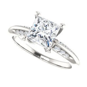 Cubic Zirconia Engagement Ring- The Savannah (Customizable Princess Cut Artisan Design with Knife-Edged, Inset-Accent 3-sided Band) - Image 6