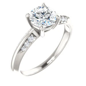 Cubic Zirconia Engagement Ring- The Savannah (Customizable Round Cut Artisan Design with Knife-Edged, Inset-Accent 3-sided Band) - Image 2