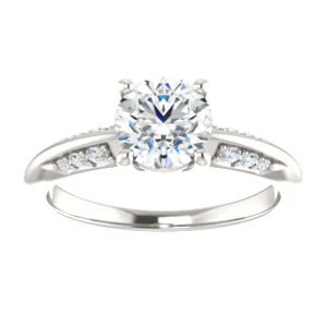 Cubic Zirconia Engagement Ring- The Savannah (Customizable Round Cut Artisan Design with Knife-Edged, Inset-Accent 3-sided Band) - Image 4