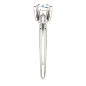 Cubic Zirconia Engagement Ring- The Savannah (Customizable Round Cut Artisan Design with Knife-Edged, Inset-Accent 3-sided Band) - Image 5