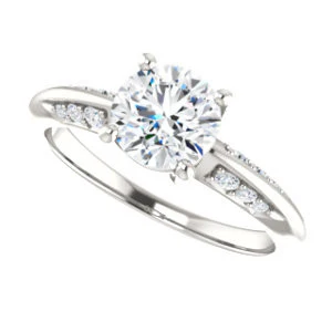 Cubic Zirconia Engagement Ring- The Savannah (Customizable Round Cut Artisan Design with Knife-Edged, Inset-Accent 3-sided Band) - Image 6