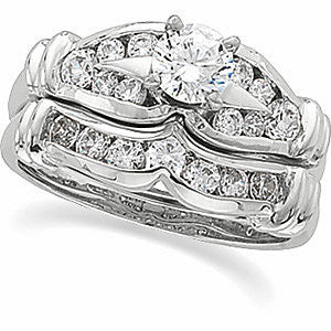 Cubic Zirconia Engagement Ring- The Sonja (Customizable Vintage 11-stone Channel Design with Ribbed Metal Band) - Image 5