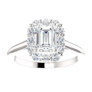 Cubic Zirconia Engagement Ring- The Taelynn (Customizable Emerald Cut Style with Cluster Halo and Thin Band) - Image 4