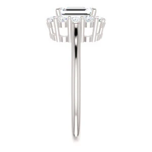 Cubic Zirconia Engagement Ring- The Taelynn (Customizable Emerald Cut Style with Cluster Halo and Thin Band) - Image 5