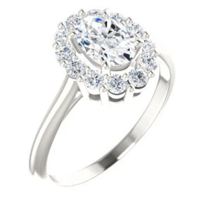 Cubic Zirconia Engagement Ring- The Taelynn (Customizable Oval Cut Style with Cluster Halo and Thin Band) - Image 2