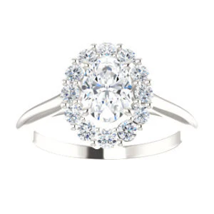 Cubic Zirconia Engagement Ring- The Taelynn (Customizable Oval Cut Style with Cluster Halo and Thin Band) - Image 4