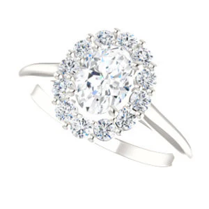 Cubic Zirconia Engagement Ring- The Taelynn (Customizable Oval Cut Style with Cluster Halo and Thin Band) - Image 6