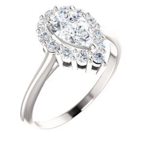 Cubic Zirconia Engagement Ring- The Taelynn (Customizable Pear Cut Style with Cluster Halo and Thin Band) - Image 2