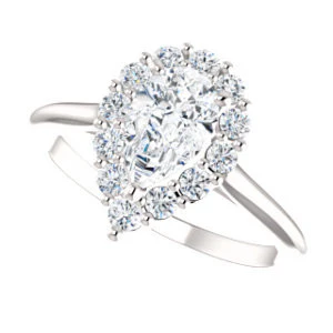 Cubic Zirconia Engagement Ring- The Taelynn (Customizable Pear Cut Style with Cluster Halo and Thin Band) - Image 6