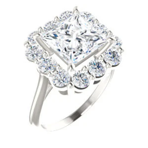 Cubic Zirconia Engagement Ring- The Taelynn (Customizable Princess Cut Style with Cluster Halo and Thin Band) - Image 2