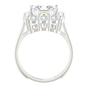 Cubic Zirconia Engagement Ring- The Taelynn (Customizable Princess Cut Style with Cluster Halo and Thin Band) - Image 3