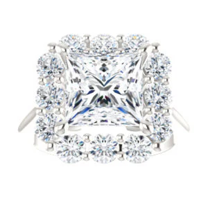 Cubic Zirconia Engagement Ring- The Taelynn (Customizable Princess Cut Style with Cluster Halo and Thin Band) - Image 4