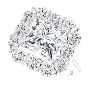Cubic Zirconia Engagement Ring- The Taelynn (Customizable Princess Cut Style with Cluster Halo and Thin Band) - Image 6
