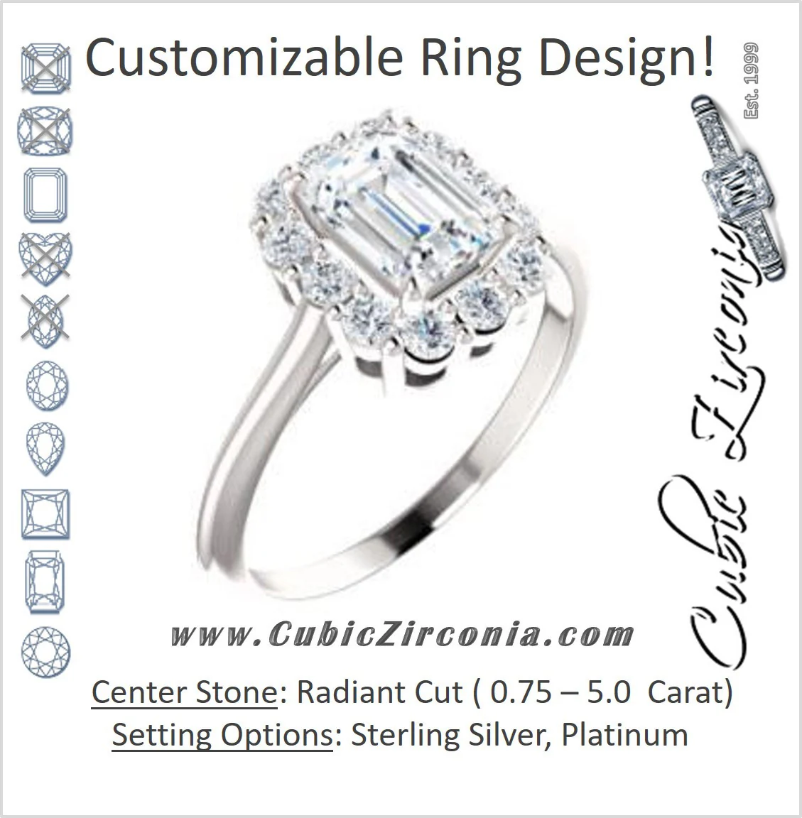 Cubic Zirconia Engagement Ring- The Taelynn (Customizable Radiant Cut Style with Cluster Halo and Thin Band)