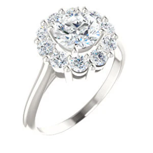 Cubic Zirconia Engagement Ring- The Taelynn (Customizable Round Cut Style with Cluster Halo and Thin Band) - Image 2