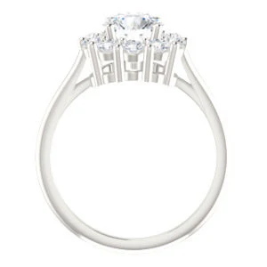 Cubic Zirconia Engagement Ring- The Taelynn (Customizable Round Cut Style with Cluster Halo and Thin Band) - Image 3