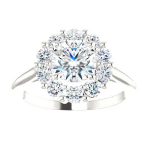 Cubic Zirconia Engagement Ring- The Taelynn (Customizable Round Cut Style with Cluster Halo and Thin Band) - Image 4