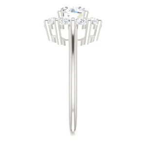 Cubic Zirconia Engagement Ring- The Taelynn (Customizable Round Cut Style with Cluster Halo and Thin Band) - Image 5