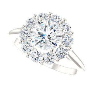 Cubic Zirconia Engagement Ring- The Taelynn (Customizable Round Cut Style with Cluster Halo and Thin Band) - Image 6