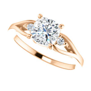 Cubic Zirconia Engagement Ring- The Willie Jo (Customizable 3-stone Cushion Cut Design with Small Round Cut Accents and Decorative Cathedral Trellis) - Image 11