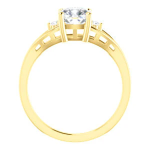 Cubic Zirconia Engagement Ring- The Willie Jo (Customizable 3-stone Cushion Cut Design with Small Round Cut Accents and Decorative Cathedral Trellis) - Image 3